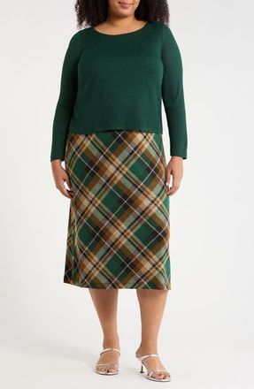 Connected Mixed Media Long Sleeve Midi Dress in Hunter at Nordstrom, Size 16W