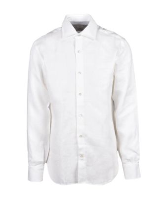 Eleventy White Men Linen Shirt