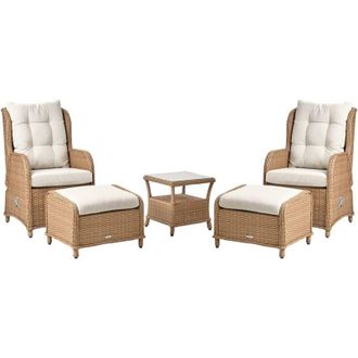 Beliani Garden Lounge Set with Table and Ottoman 2 Seater PONZA PE Rattan Brown