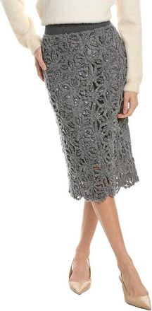 Brunello Cucinelli Medium Grey Lace Pencil Skirt, Size X-Small