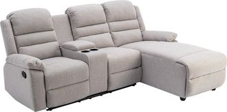 Vente-Unique Sofá rinconera derecha relax de tela beige MACEDONIA