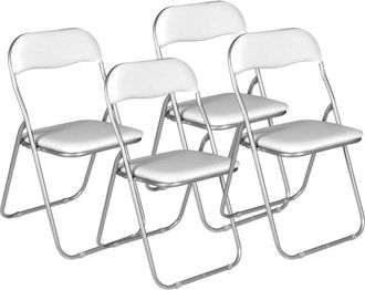 Dmora Sedia pieghevole Marbella, Set di 4 sedie salvaspazio, Sedia per ospiti, Seduta per riunioni in simil ecopelle, 43x47h80 cm, Bianco, con imballo