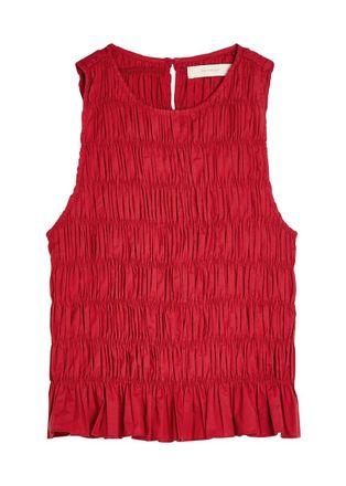 Faithfull The Brand Cales Shirred Cotton-poplin top - Red - XL (UK16 / XL)