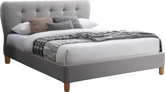 Vente-Unique Cama 160 x 200 cm con cabecero capiton&eacute; - Tejido - Gris claro - ELIDE