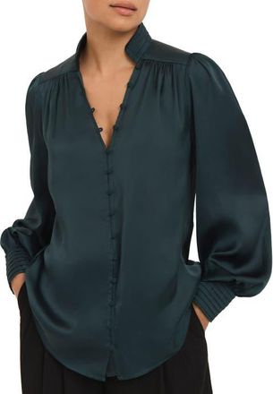 Mint Velvet Satin Long Sleeve Blouse in Green at Nordstrom, Size Medium