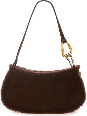 Staud Ollie Suede Shoulder Bag with Faux Shearling Trim in Espresso at Nordstrom