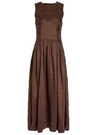 Aje Aje Medea Pleated Linen-blend Maxi Dress - Dark Brown - 16 (UK16 / XL)