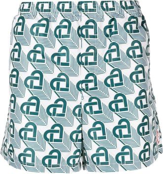 Casablanca Heart Monogram-print swim shorts - men - Polyester/Polyester/Elastane - S - White