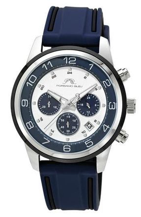 Porsamo Bleu Arthur Chronograph Leather of Silicone Strap Watch, 44mm in Dark Blue at Nordstrom Rack