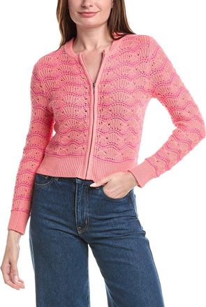 Isla Eliza Pointelle Stripe Zip Bomber Jacket