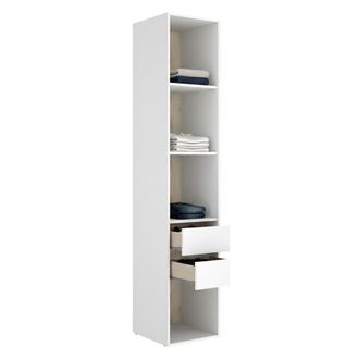Dmora Armario Grande Claymont, Dormitorio 3 Estantes, 2 Cajones, Puerta Corrediza, 45x205h Cm Blanco