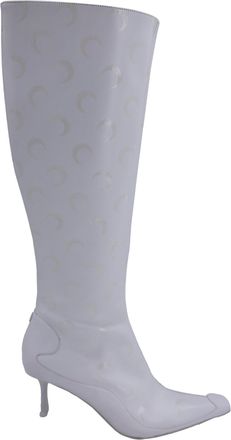 Jimmy Choo London x Marine Serre Half Moon Print Knee-High Boots in White Leather