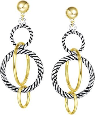 Liv Oliver 18k Gold Two Tone Textured Multi Ring Drop Earrings