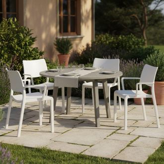 Dmora Sillas De Exterior Cambon, 4 Unidades, Con Reposabrazos, Hecho En Italia, Soporta 120 Kg, Blanco