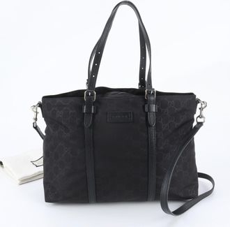 Gucci Black Leather Nylon Shoulder Bag Tote Bag (Pre-Owned)