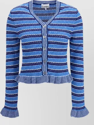 Ganni striped cotton v-neck cardigan