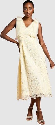 Coast Shoulder Organza Lace Midi Dress in Lemon at Nordstrom, Size 14