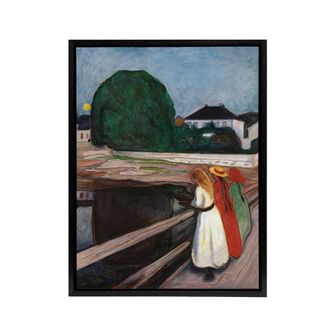 Artery8 Young on the Bridge Munch Vintage Black Framed Canvas Wall Art | Size: W24 x H32