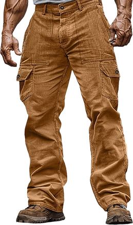 Generic Mens Work Trousers Heavy Duty Stretch Combat Cargo Pants Corduroy Multipockets Straight Legs Outdoor Work Wear Elasticated Waist Military Tactical Tro