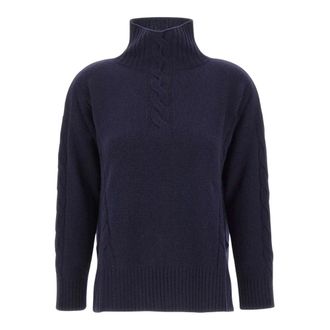 KANGRA Trui met hoge hals en kabelsteek - Dames - Truien - Blauw - Maat: L Wol