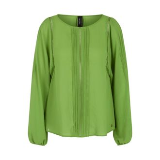 Marc Cain Blouse met kant en pintucks - Dames - Blouses & Shirts - Groen - Maat: M Poliester