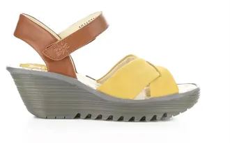 FLY London Womens Yorg Ankle Strap Platform Wedge Sandal In Bumblebee Tan