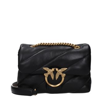 Pinko Pinko Damens Love Puff Umh&auml;ngetasche Leder Schwarz/Gold