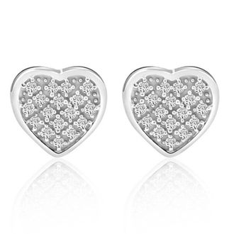 Pompeii3 Pave Diamond Heart Studs Screw Back Earrings in White or Yellow Gold 10k