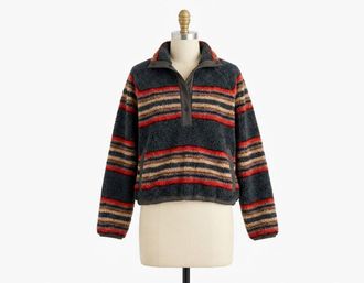 Faherty Womens Fleece Popover Top In Fireside Stripe