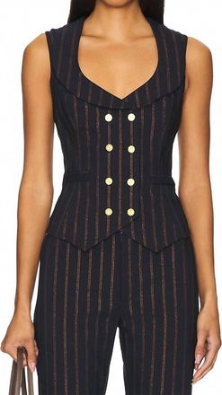 Smythe Portrait Neck Vest In Navy Copper Pinstripe