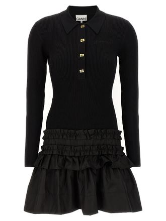 Ganni Black Viscose Short Womens Dress
