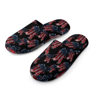 Generic Firefighter U.S.A Flag Mens Cozy Memory Foam Slippers Warm Cotton House Shoes Comfy Slipper for Indoor Outdoor