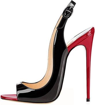 EDEFS Womens High Heels Sandals Open Toe Slingback Court Shoes Sexy Stilettos Pumps BlackRed EU43
