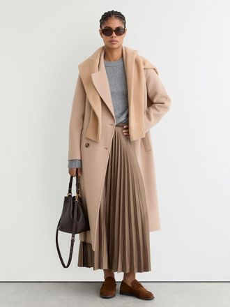 Reiss Mocha Brown Pleated Midi Skirt, 12