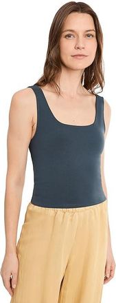 Pact On The Go-To Square Neck Tank Top Womens Clothing Steel Blue : LG, Cotton/Elastane