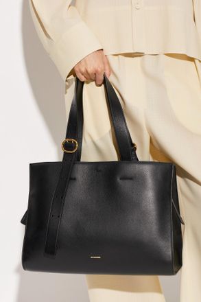 Jil Sander Leather Shopper Bag, Womens, Black