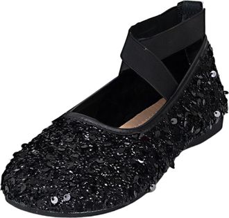 Generic Black Female Casual Shoes with Round Toe and Shallow Mouth Sequined Soft Sole Flat Strap for Versatile Wear