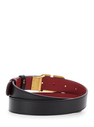 Valentino Garavani Womens Belt Vlogo Buckle Black Leather Reversible Calf