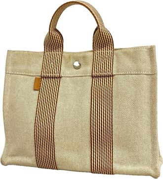 Herm&egrave;s Beige Canvas Tote Bag (Pre-Owned)