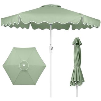 Best Choice Products 7.5ft Patio Market Umbrella with Wavy Trim, Fade-Resistant, Crank & Tilt, Wind Vent - Sage Green