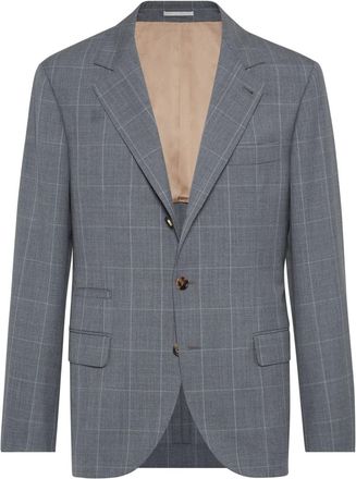 Brunello Cucinelli fine-check virgin-wool blazer - men - Virgin Wool - 48 - Grey