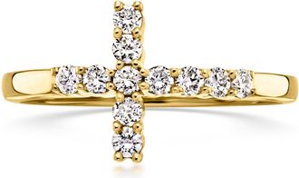 Ross-Simons Lab-Grown Diamond Sideways Cross Ring in 18kt Gold Over Sterling