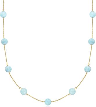Ross-Simons Aquamarine Bead Station Necklace in 14kt Yellow Gold