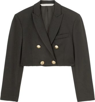 Palm Angels Cropped Double-Breasted Blazer - Dames - Blazers - Grijs - S - Wol - Jassen