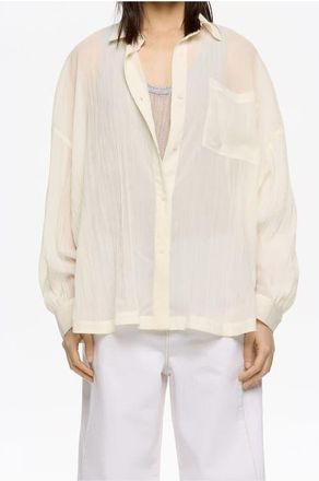 Bimba & Lola Oversize Pleated Shirt in Ivory at Nordstrom, Size X-Small Eu