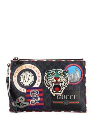 Gucci Night Courrier Pouch GG Coated Canvas with Applique clutch bag - Nero