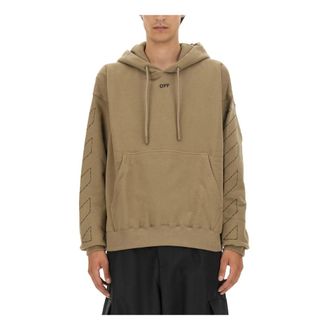 Off-white Hoodies, male, Beige, Size: S Off Stitch Skate Hoodie