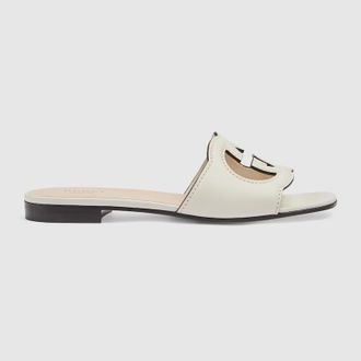 Gucci Womens Slide Sandal With Interlocking G, White, Leather