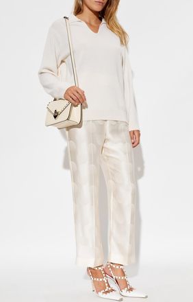 Valentino Garavani Silk Pleated Trousers, Womens, Cream