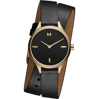 MVMT Reina Leather Strap Watch, 30mm in Black at Nordstrom Rack